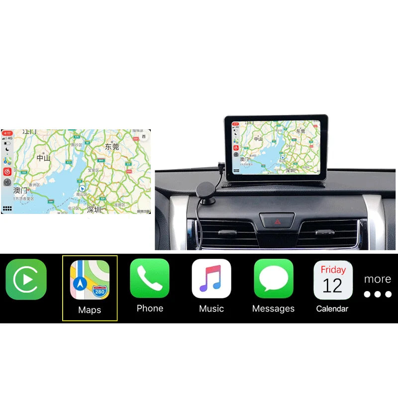 7 Inch Portable Wireless Auto Electronics HD1080 Stereo Carplay Navigation BT Apple Support Android Linux for Universal Vehicles