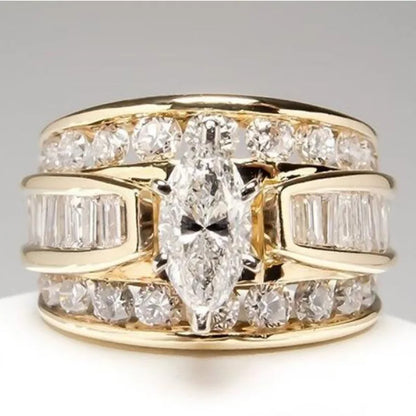 Marquise Cut Womens Ring with Round Brilliant Side Stones Elegant Fashion Jewelry