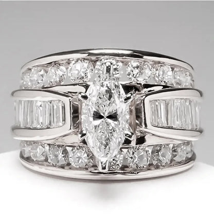 Marquise Cut Womens Ring with Round Brilliant Side Stones Elegant Fashion Jewelry