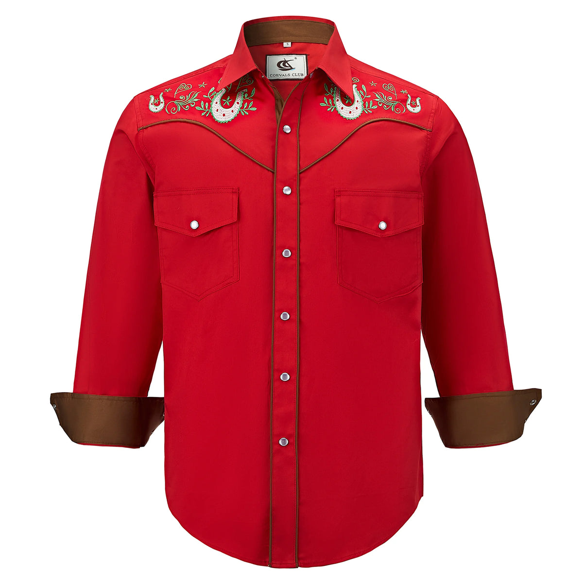 Men's Embroidered Western Cowboy Shirt Long Sleeve Regular Fit Casual Button Down Shirts with Pockets