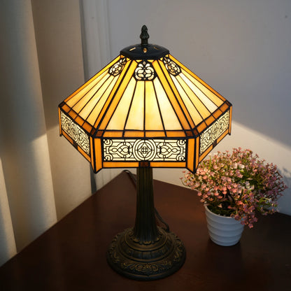 Modern Minimalist Hexagon Lamp for Bedside Bedroom or Office Book Room or Living Room Table Lamp Tiffany Glass Retro Desk Light