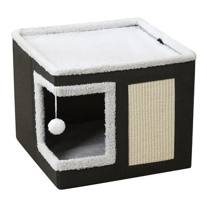 Cat Bed House Scratch Pad Foldable Square Design Solid Pattern Fashion Style Cat Cave Hideaway Cube Removable Washable Cushions