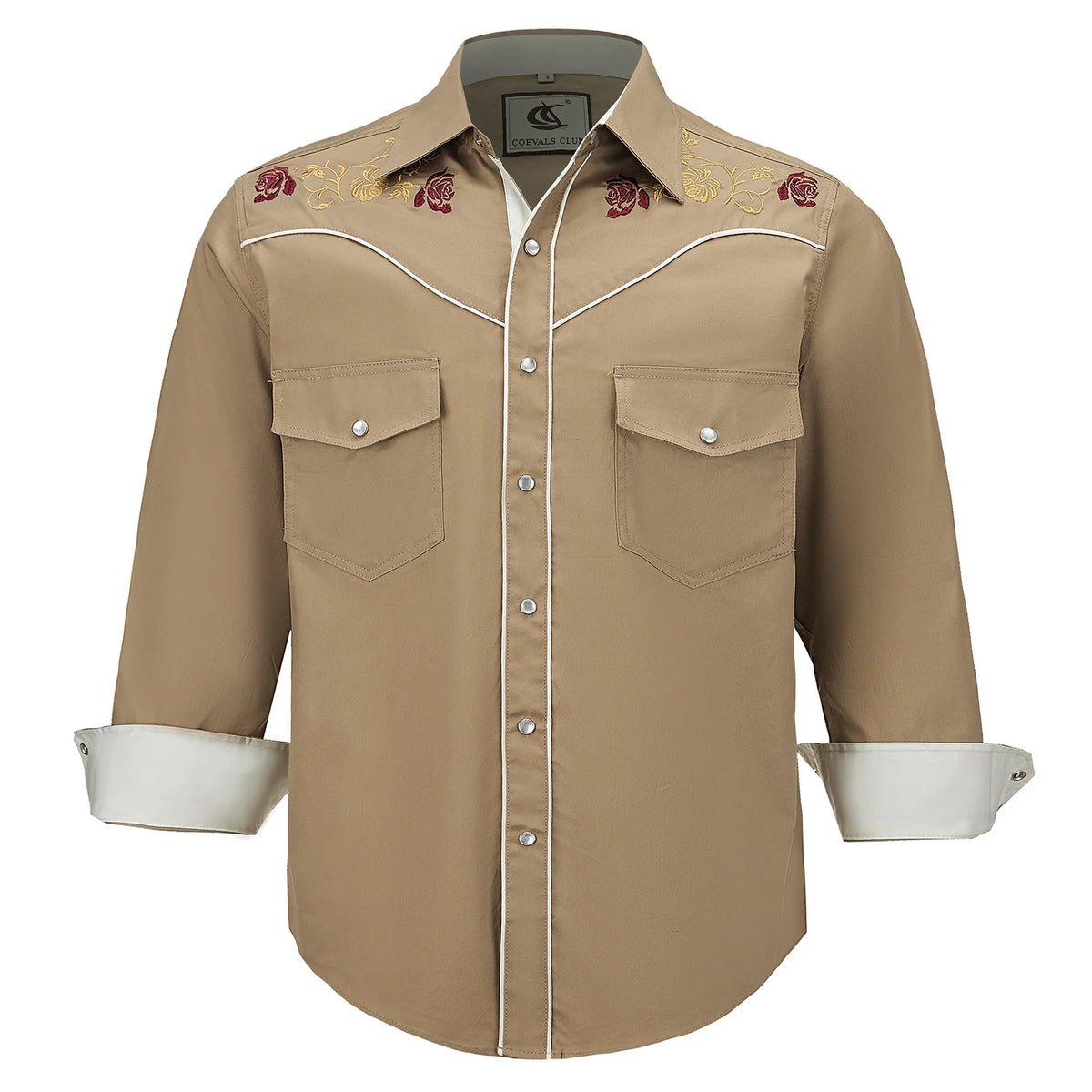 Men's Embroidered Western Cowboy Shirt Long Sleeve Regular Fit Casual Button Down Shirts with Pockets