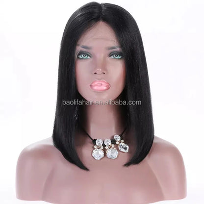24-Inch Natural Color Glueless Brazilian Remy Hair Wigs Layered Silky Straight HD Lace Front Bob Wig 10 Inches