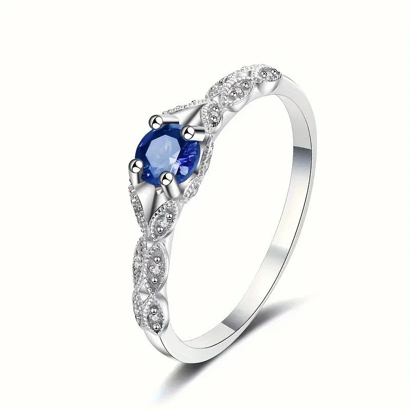 Emerald Gemstone Stainless Steel Ring Women Classic Prong Setting Round Stone Engagement Fashion May Birthstone Jewelry