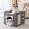 Cat Bed House Scratch Pad Foldable Square Design Solid Pattern Fashion Style Cat Cave Hideaway Cube Removable Washable Cushions