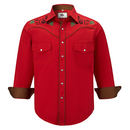Men's Embroidered Western Cowboy Shirt Long Sleeve Regular Fit Casual Button Down Shirts with Pockets