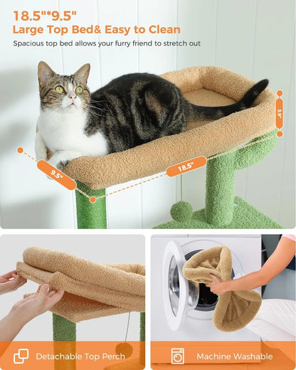 56.2" Multi-Level Cat Tower for Indoor with Hammock and Scratching Posts and 2 Condos Houses