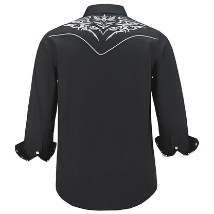 Men's Embroidered Western Cowboy Shirt Long Sleeve Regular Fit Casual Button Down Shirts with Pockets