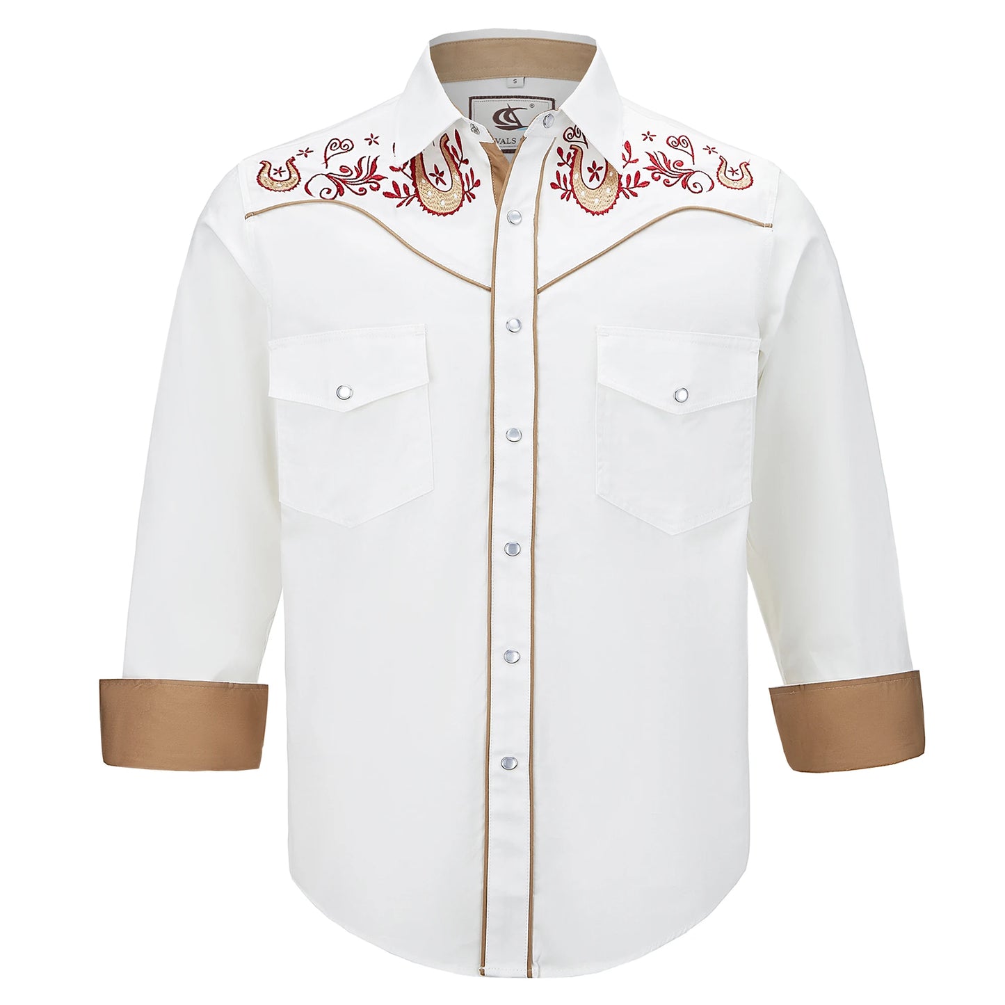 Men's Embroidered Western Cowboy Shirt Long Sleeve Regular Fit Casual Button Down Shirts with Pockets