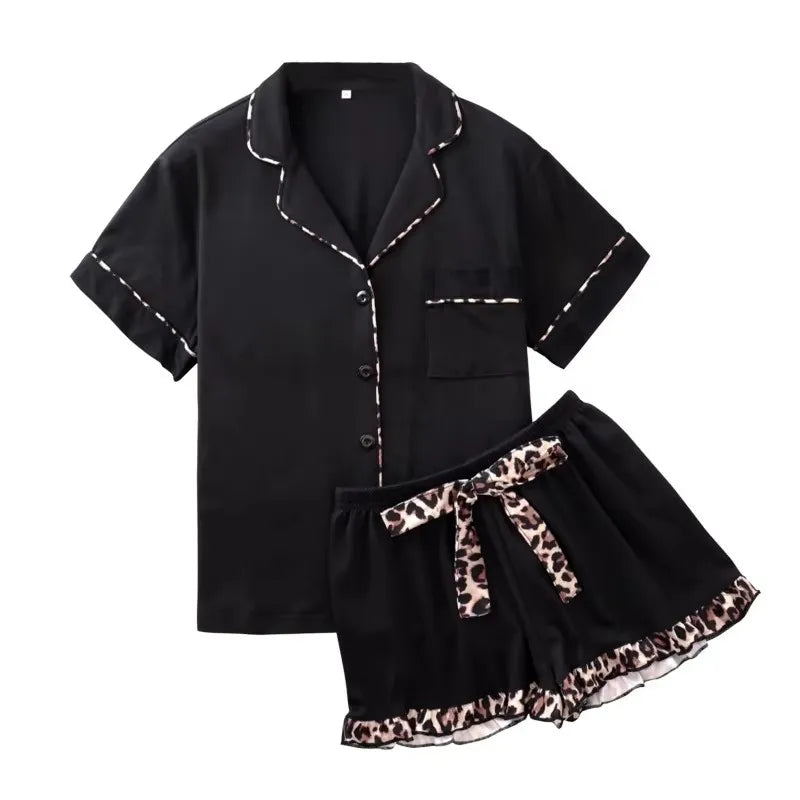 Free Shipping Women's 2-Piece Satin Thermal Summer Pajama Set with Custom Logo Low MOQ Sleepwear