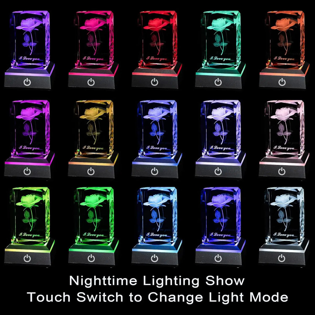 3D Rose Crystal Multicolor Nightlight I Love You Decolamp Christmas Gifts for Wife Her Girlfriend Mom Valentine's Day Gift