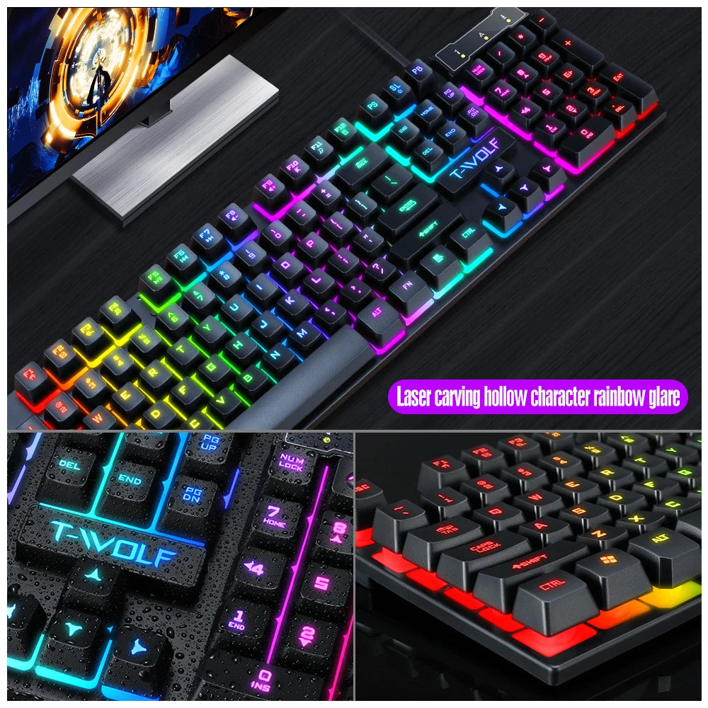 1.35M Line Wired 104 Keys Computer Colorful Blacklight Gaming Keyboard Mouse Combos