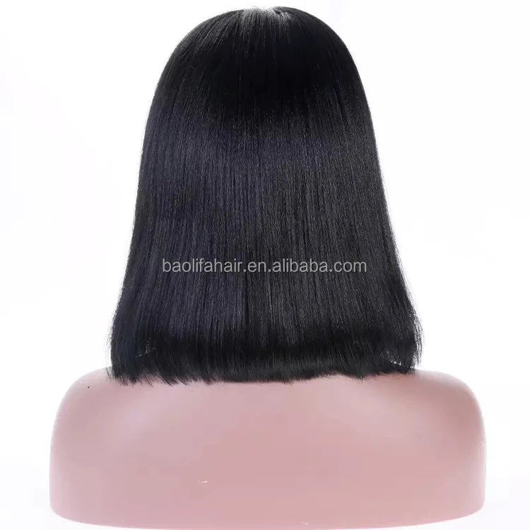 24-Inch Natural Color Glueless Brazilian Remy Hair Wigs Layered Silky Straight HD Lace Front Bob Wig 10 Inches