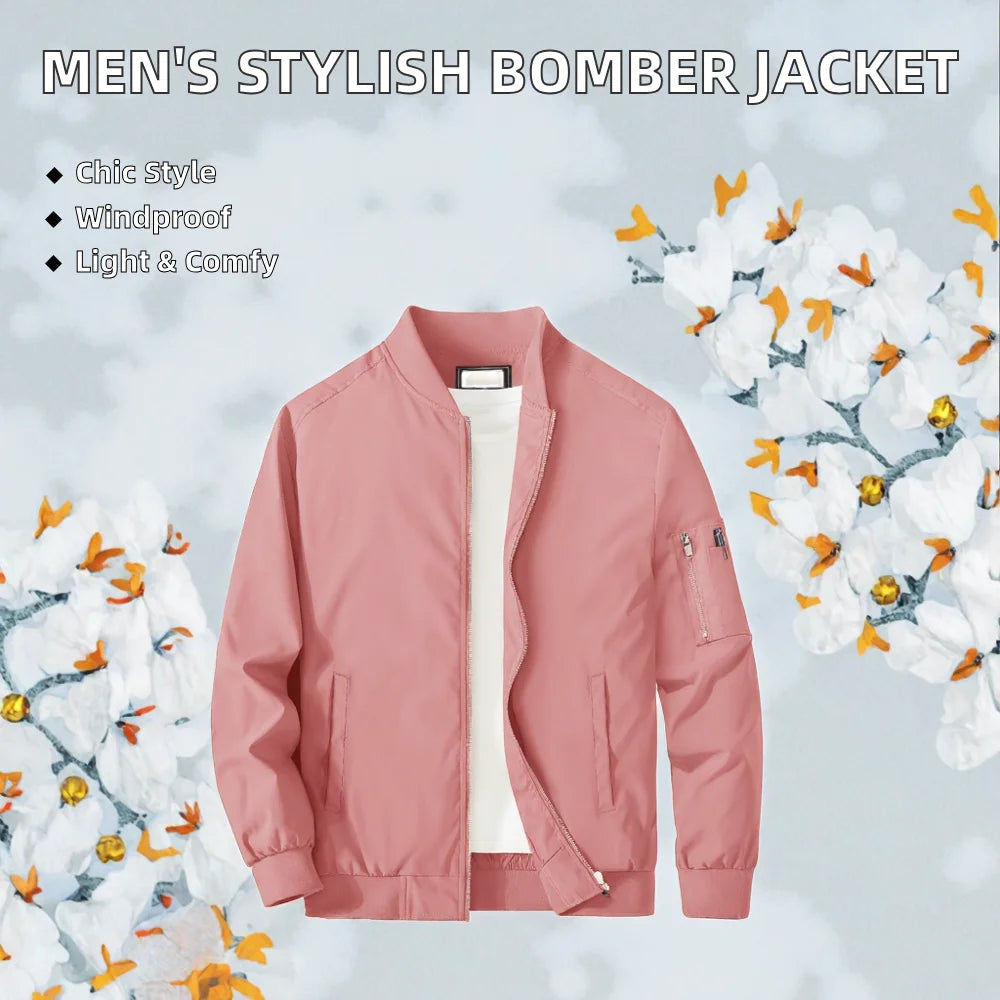 Men's Safari Jacket Softshell Stand Collar Full Zip Casual Stylish Golf Windbreaker Spring Plain Dyed Reversible Front