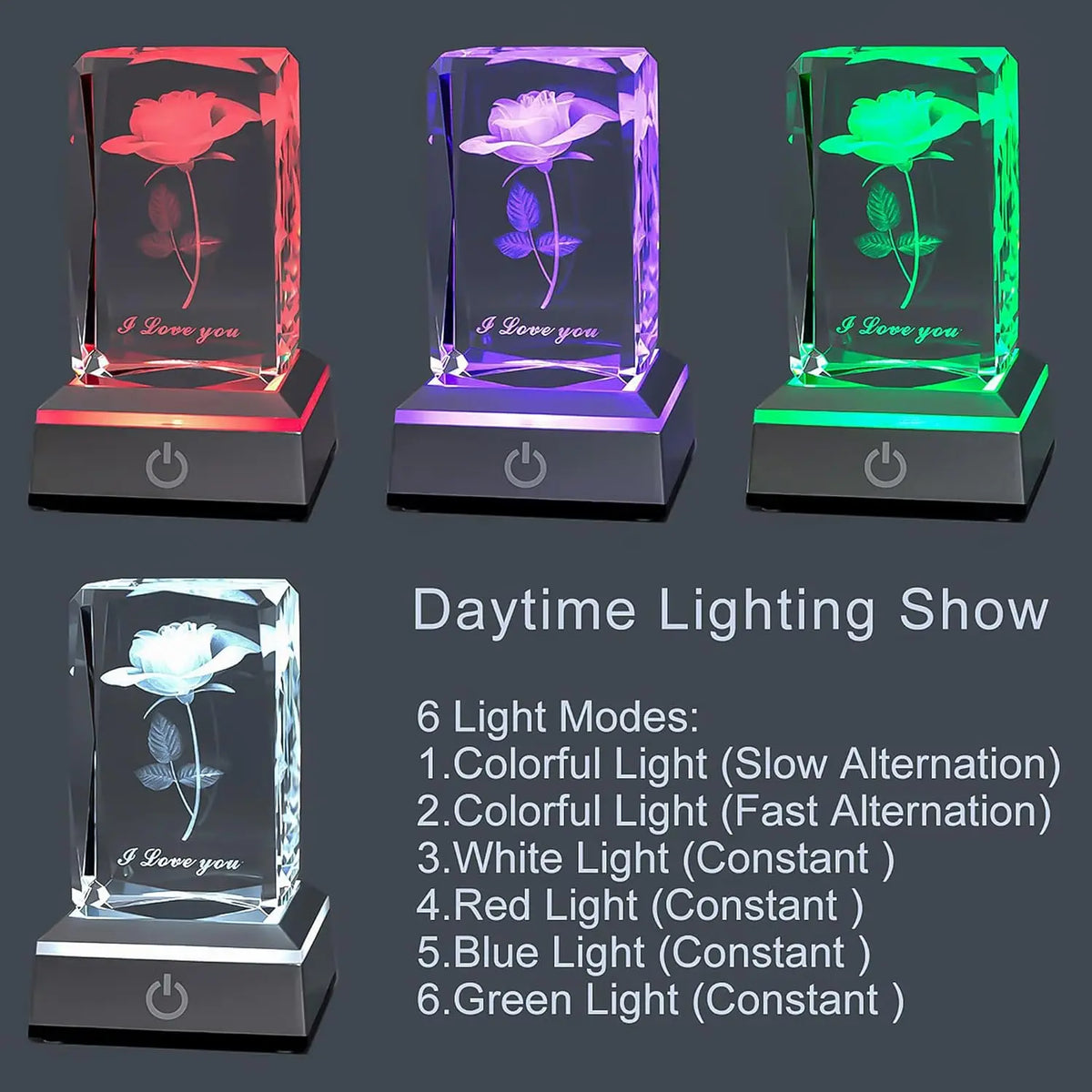 3D Rose Crystal Multicolor Nightlight I Love You Decolamp Christmas Gifts for Wife Her Girlfriend Mom Valentine's Day Gift