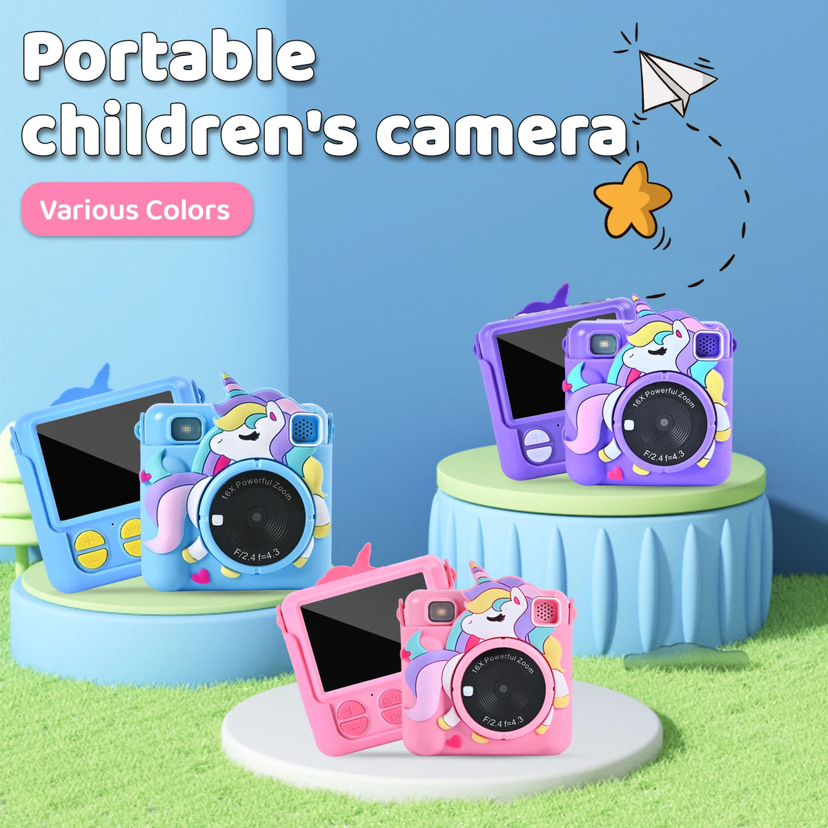 Kids Camera  Optical Zoom <10x Low Illumination Instant HD Mini Printer Children's Birthday Gift with a Casing and 32GB Card