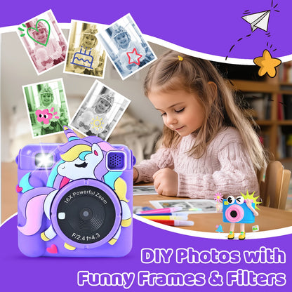 Kids Camera  Optical Zoom <10x Low Illumination Instant HD Mini Printer Children's Birthday Gift with a Casing and 32GB Card