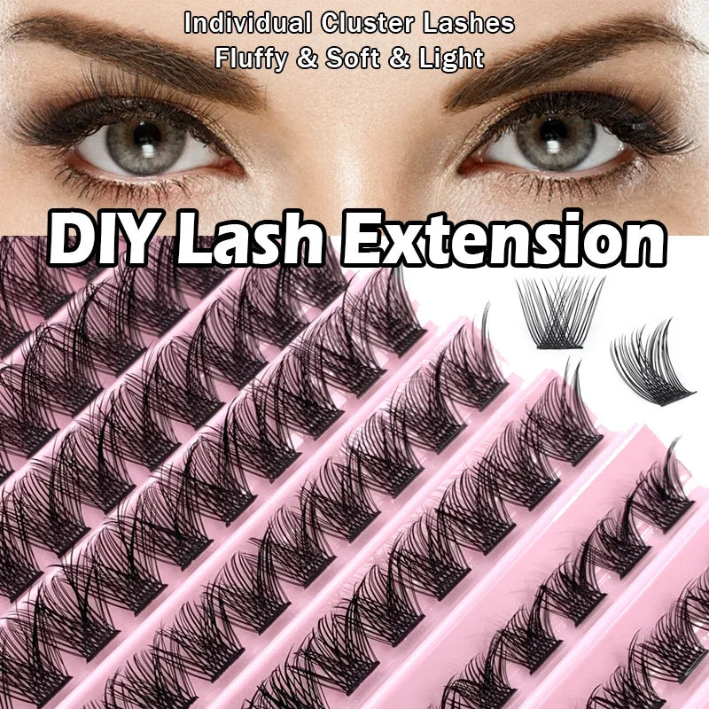 New Handmade C D Curl Segment DIY Cluster Lashes Private Label Extension Eyelash Super Matter Black Cotton Band Smoothest 0.07MM