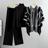 Wholesale Knitwear Women's Three-Piece Suit Temperament Socialite Cardigan Knitted Sweater Shawl Cape Wide Leg Pants Women's Set