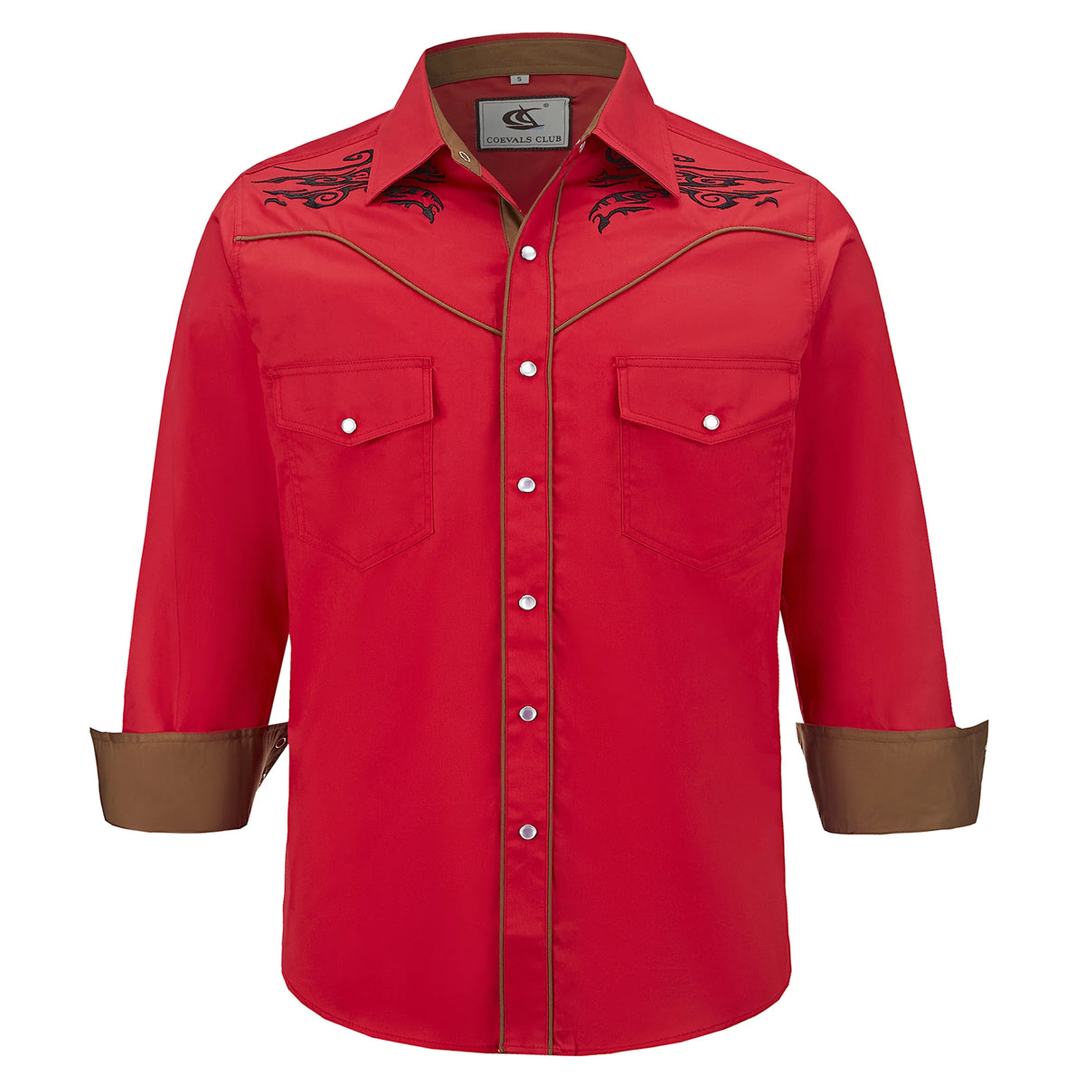 Men's Embroidered Western Cowboy Shirt Long Sleeve Regular Fit Casual Button Down Shirts with Pockets