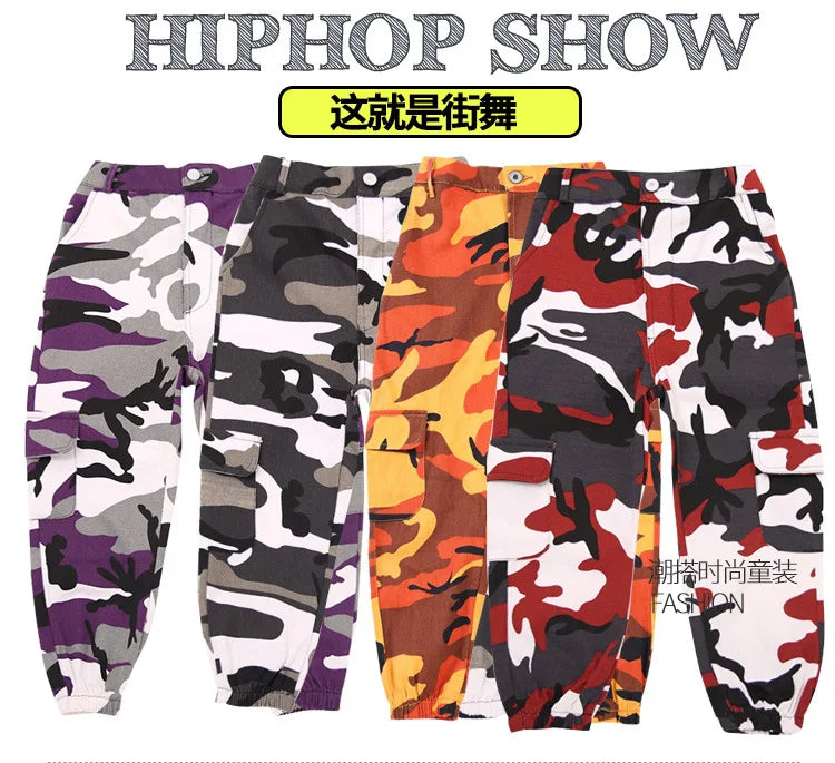 Wine Kid Hip Hop Clothing Camouflage Jogger Pants for Girls Jazz Dance Wear Costume Ballroom Dancing Clothes Stage Outfits Suit