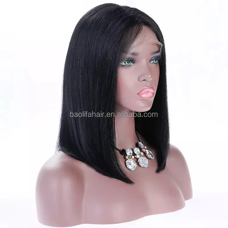 24-Inch Natural Color Glueless Brazilian Remy Hair Wigs Layered Silky Straight HD Lace Front Bob Wig 10 Inches