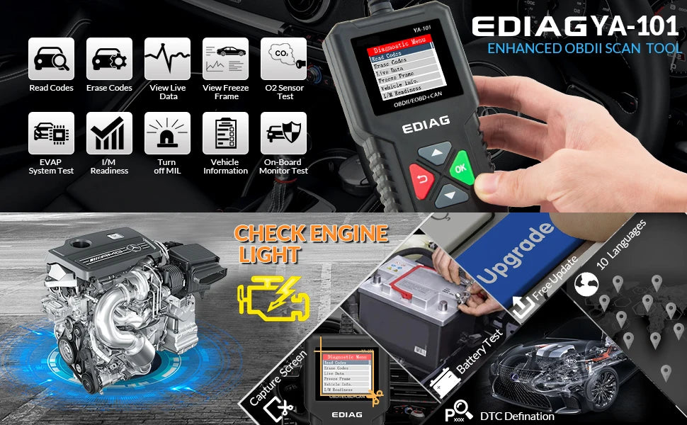 Best Selling Product 2026 EDIAG YA101 OBDII Car Code Reader Full Diagnostic OBD2 Scanner for Automotive Engine Diagnostic Tool