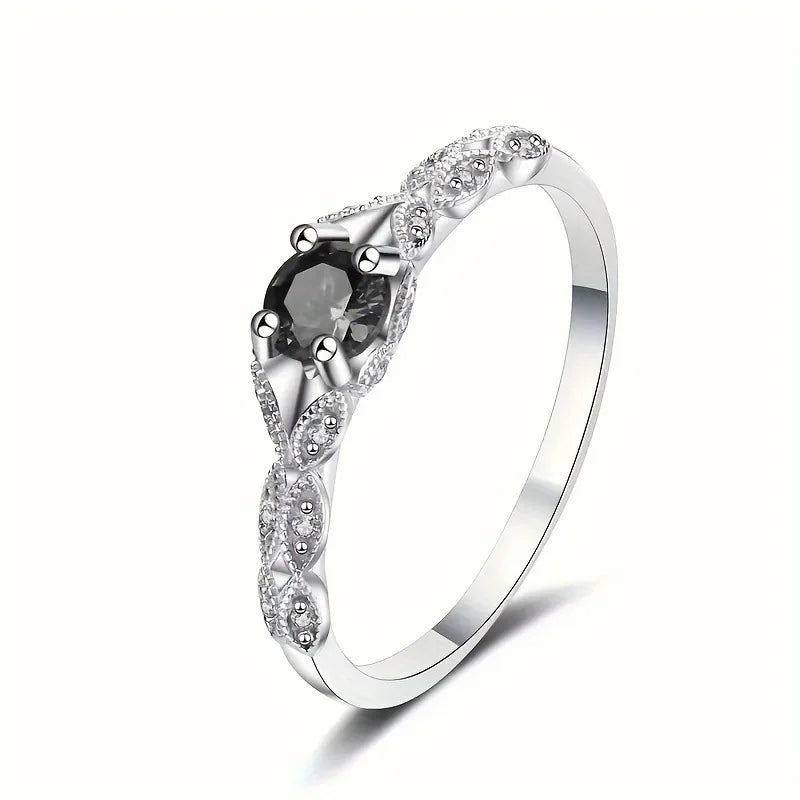 Emerald Gemstone Stainless Steel Ring Women Classic Prong Setting Round Stone Engagement Fashion May Birthstone Jewelry