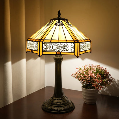 Modern Minimalist Hexagon Lamp for Bedside Bedroom or Office Book Room or Living Room Table Lamp Tiffany Glass Retro Desk Light