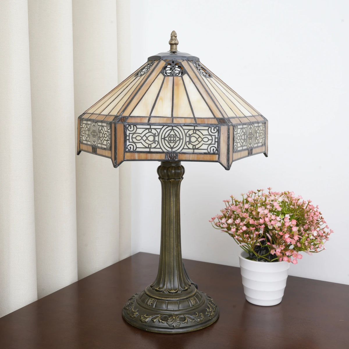 Modern Minimalist Hexagon Lamp for Bedside Bedroom or Office Book Room or Living Room Table Lamp Tiffany Glass Retro Desk Light