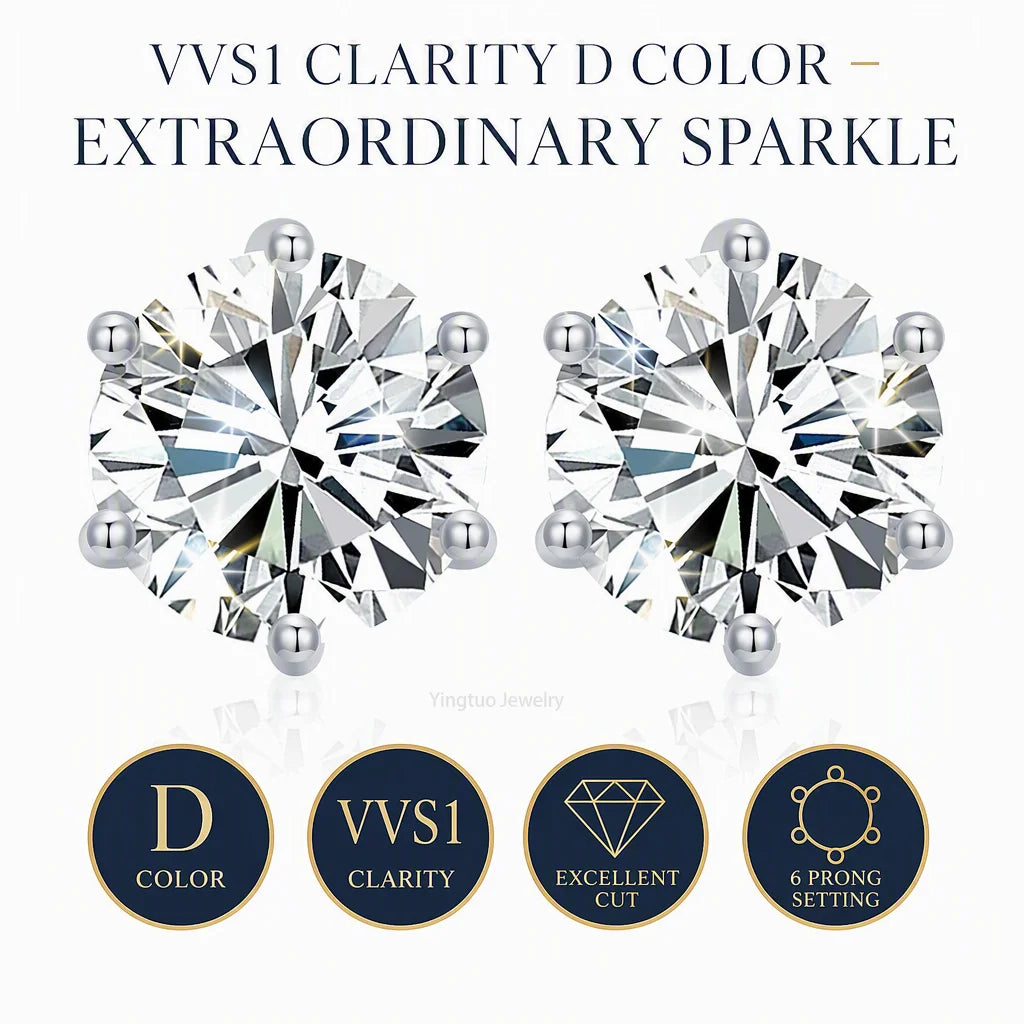 Wholesale 3MM/4MM/5MM/6MM S925 Silver Six Claw Earrings White Gold Plated Earrings D Color Vvs Moissanite Women Earrings