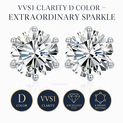 Wholesale 3MM/4MM/5MM/6MM S925 Silver Six Claw Earrings White Gold Plated Earrings D Color Vvs Moissanite Women Earrings