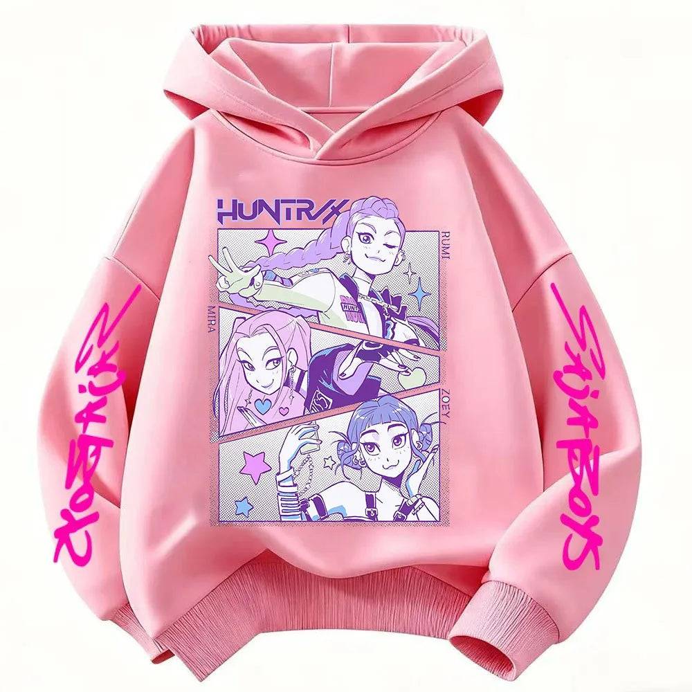 Anime Huntrx Three Girls Graphic Hoodies Kids Fashion Purple Pullover Sweatshirt For Girls