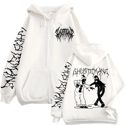 Ghostemane Print Zipper Hoodies Metal Rock Pop Music Zip Up Hooded Sweatshirts