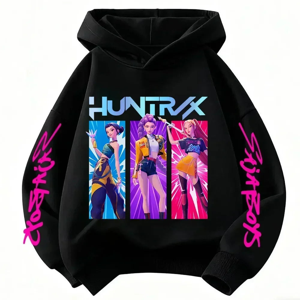 Anime Huntrx Three Girls Graphic Hoodies Kids Fashion Purple Pullover Sweatshirt For Girls