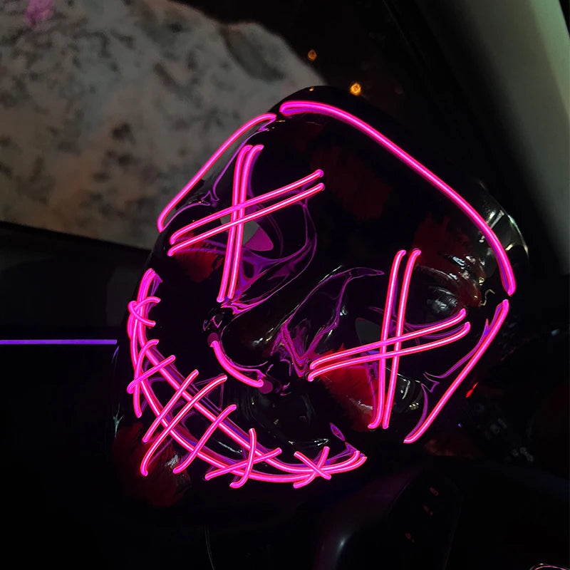 Wireless Neon LED Purge Mask Glow in The Dark Cosplay Horror Mask Halloween