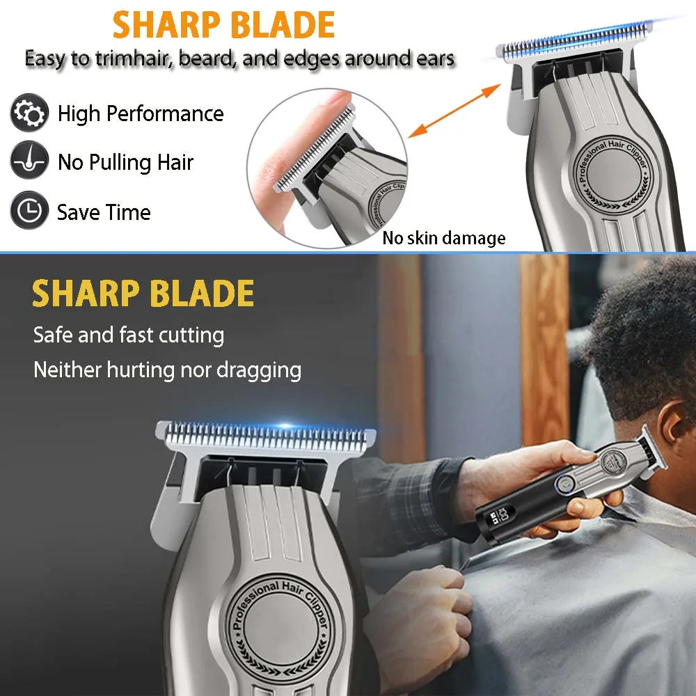 Professional Hair Clipper Set for Men, Cordless Haircut Kit with LED Display.