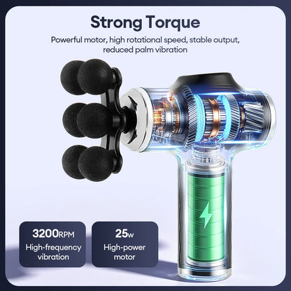 Mini Fascia Gun 38 Level High Frequency Vibration 6-Heads Body Massage Gun Muscle Relaxation Shoulde Waist Back Leg Arm Massager