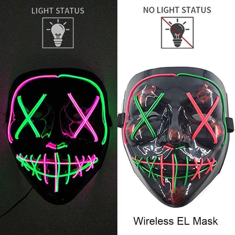 Wireless Neon LED Purge Mask Glow in The Dark Cosplay Horror Mask Halloween