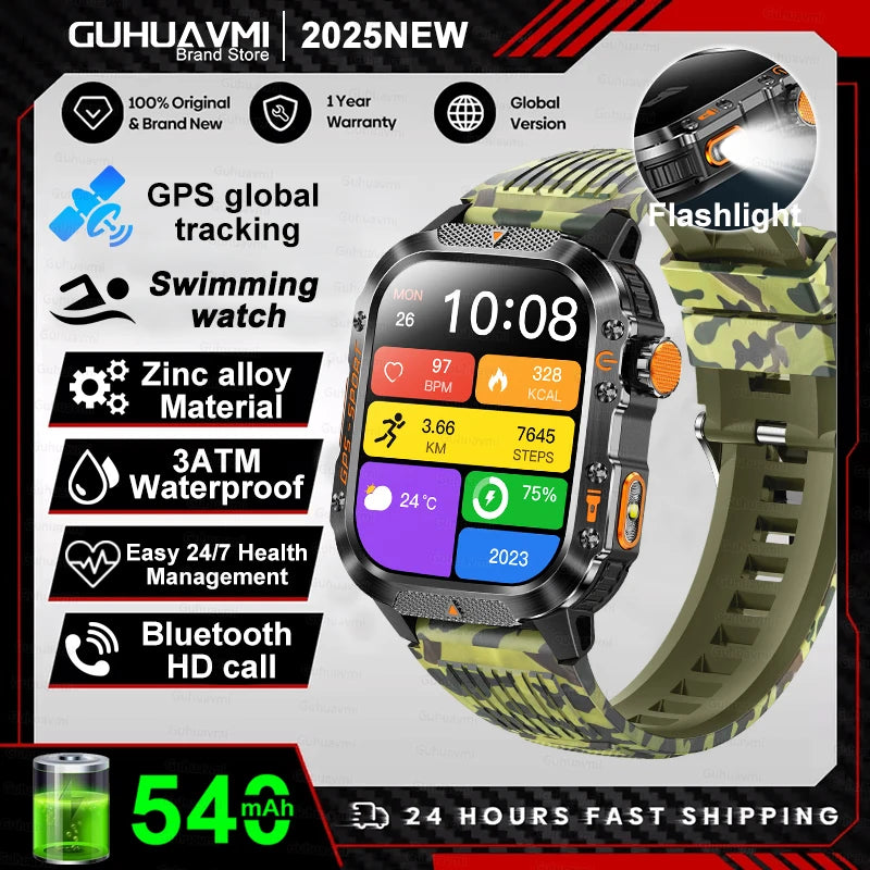 GPS T-Rex 3 Swim Sports Smart Watch 10ATM Waterproof Bracelet Flashlight Compass Bluetooth call Men Fitness Military Smartwatch
