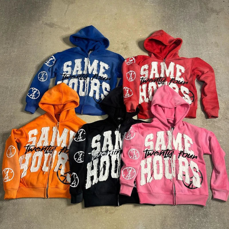 Quick Delivery Y2K Letter Sticker Printed Street Hip-Hop Style Heavyweight Hooded Sweatshirt