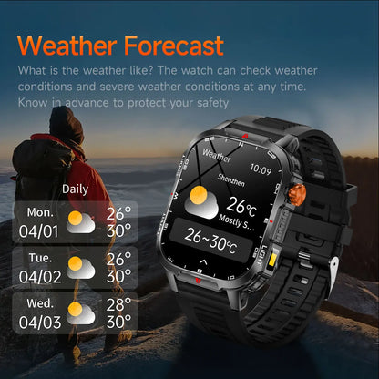2025 Global Hiking Smartwatch 2.01''Screen 1100mAh Battery LED Light Compass IP68 Voice Assistant Outdoor Sport  Fitness Watch