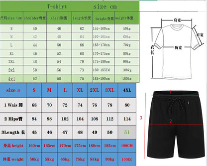 Fashion Trendy Casual Sports Two Piece Set Youth Men's Short sleeved T-shirt+Shorts Set
