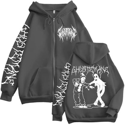 Ghostemane Print Zipper Hoodies Metal Rock Pop Music Zip Up Hooded Sweatshirts