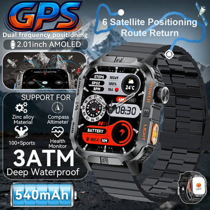 New Military Grade Smart Watch Men 2.01" AMOLED Screen Flashlight 5ATM Waterproof Swim Sports Fitness Tracker Call Smartwatches
