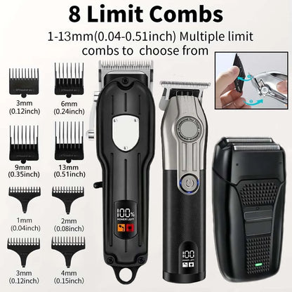 Professional Hair Clipper Set for Men, Cordless Haircut Kit with LED Display.