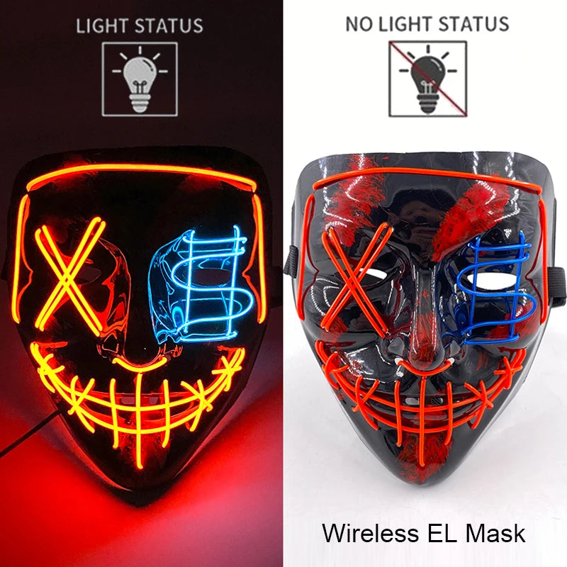 Wireless Neon LED Purge Mask Glow in The Dark Cosplay Horror Mask Halloween