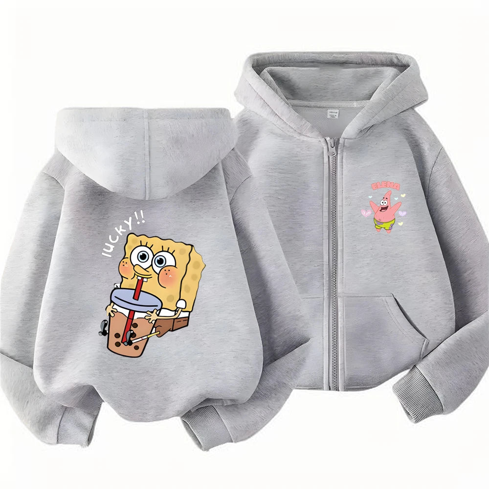 Hoodies Coat SpongeBob SquarePants Children gifts Zipper style Girls Boys Age 3-12 Kids Fashion