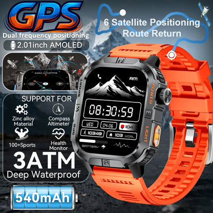 New Military Grade Smart Watch Men 2.01" AMOLED Screen Flashlight 5ATM Waterproof Swim Sports Fitness Tracker Call Smartwatches